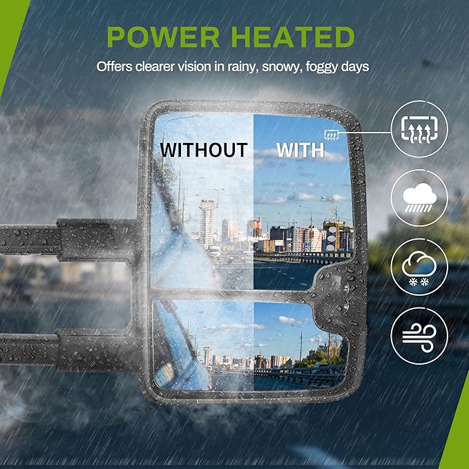 AUTOSAVER88 Towing Mirrors Compatible with 2014-2018 Chevy Silverado GMC Sierra 1500 2500HD 3500HD, LED Tube Turn Signal Light Telescoping Power Heated Tow Mirrors Pair Set