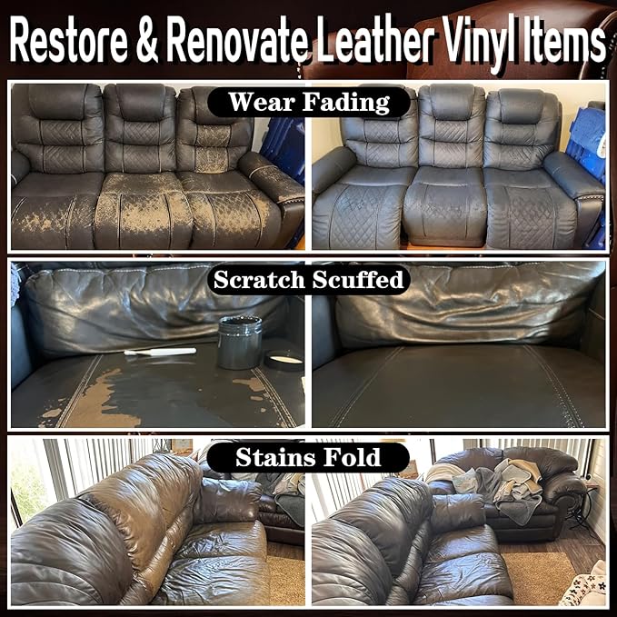 Dark Gray Recoloring Balm Leather Vinyl Auto Dash Board Car Interior Seats Paint Furniture Dye Color Restorer Refinish Shoes Sofa Gloves Jacket Purse Bag Couch Stain Fade Scratches Peeling Repair Kit