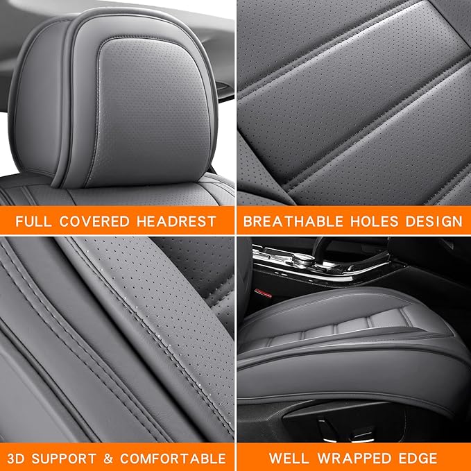 Leather Car Seat Covers,Car Seat Covers Full Set,Automotive Seat Covers 5 Seats,Fit for Most Cars SUV and Most Sedans Grey