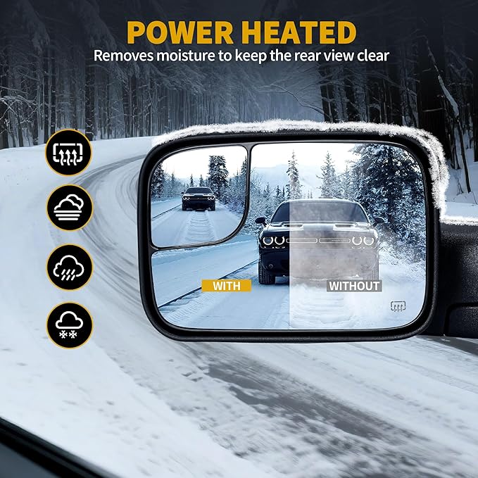 DWVO Side Towing Mirror Compatible with 2002-2008 Dodge Ram 1500, 2003-2009 Dodge Ram 2500 3500 Pickup Truck, Power Adjustable Heated, Manual Folding Flip-up Door Mirror
