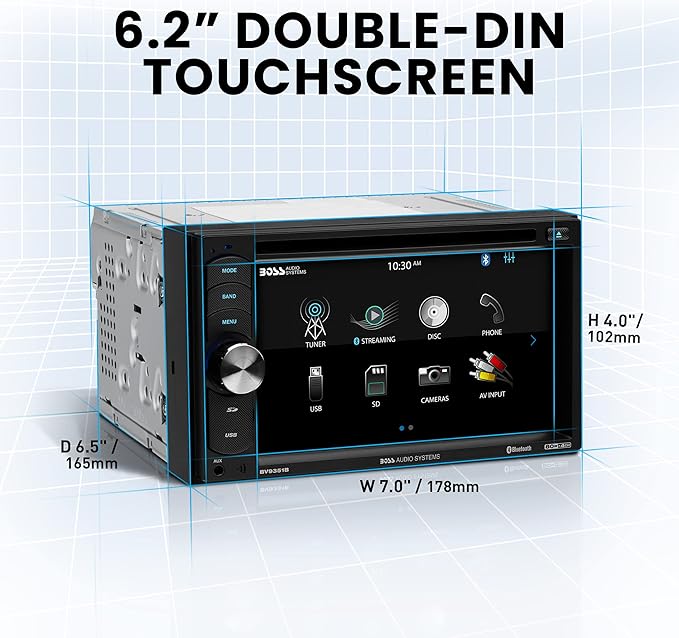 BOSS Audio Systems BVB9351RC Car Stereo System - 6.2 Inch Double Din, Touchscreen, Bluetooth Audio and Hands-Free Calling, AM/FM Radio Receiver, CD Player, Backup Camera