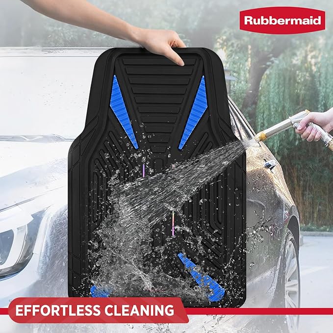 Rubbermaid Car Mat Full Set, Universal Trim-to-Fit Heavy-Duty Car Floor Mats – 4-Piece Set for All Weather Protection – Durable Rubber Mat for Cars, Trucks, SUVs & Vans-Blue