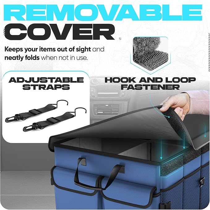 FORTEM Trunk Organizer For SUV Car Trunk Organizer, Foldable Storage, Car Accessories for Women Men, Collapsible Multi Compartment, 600D Oxford, Non Slip Bottom, Securing Straps, Soft Cover (85L)