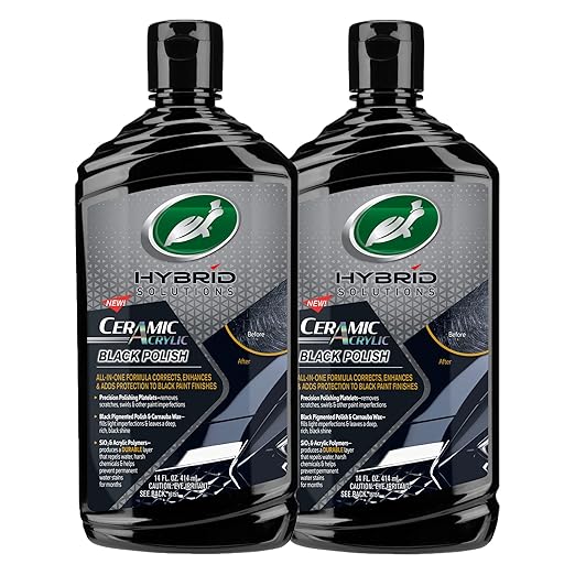 Turtle Wax 53894 Hybrid Solutions Ceramic Acrylic Black Polish and Wax Formulated for Black Car Paint, Removes Surface Scratches and Swirl Marks, Provides Water Repellency, 14 oz. (Pack of 2)