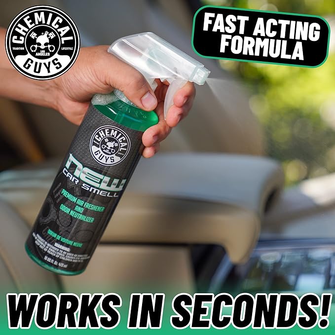 Chemical Guys New Car Smell Premium Air Freshener and Odor Eliminator - Refreshes and Neutralizes Odors, Great for Cars, Trucks, SUVs, RVs, and More - 16 oz