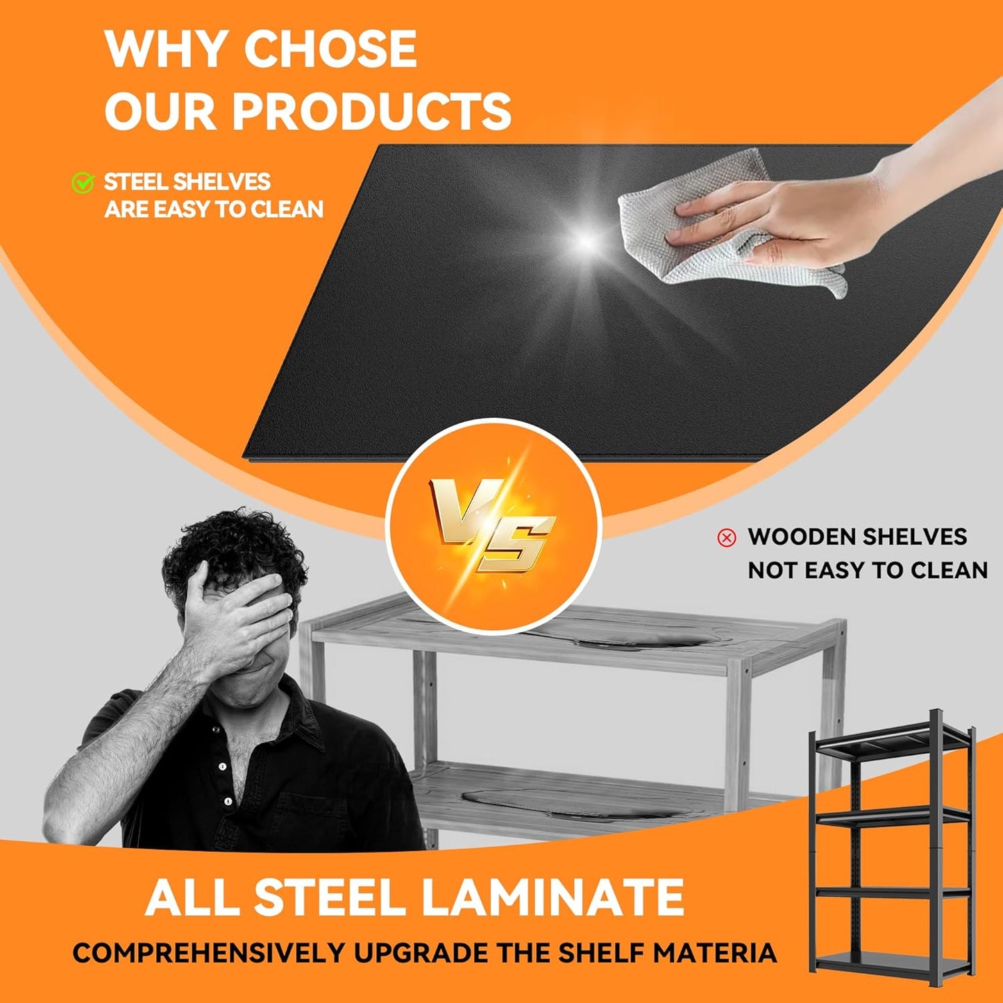 59"H Garage Shelving Heavy Duty Rack, 2400 LBS Extra Large Capacity 4 Tier Adjustable Storage Shelves, Metal Industrial Shelf Units for Garage, Basement and Warehouse, 59"H×27.6"W×13.8"D, Black