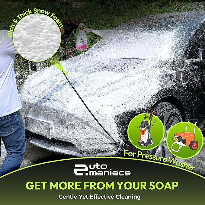 AutoManiacs Foam Cannon for Pressure Washer(Not Garden Hose), Adjustable Car Wash Sprayer with 1/4 Inch Quick Connector, 1L Durable Snow Foam Blaster for Car & Truck Washing