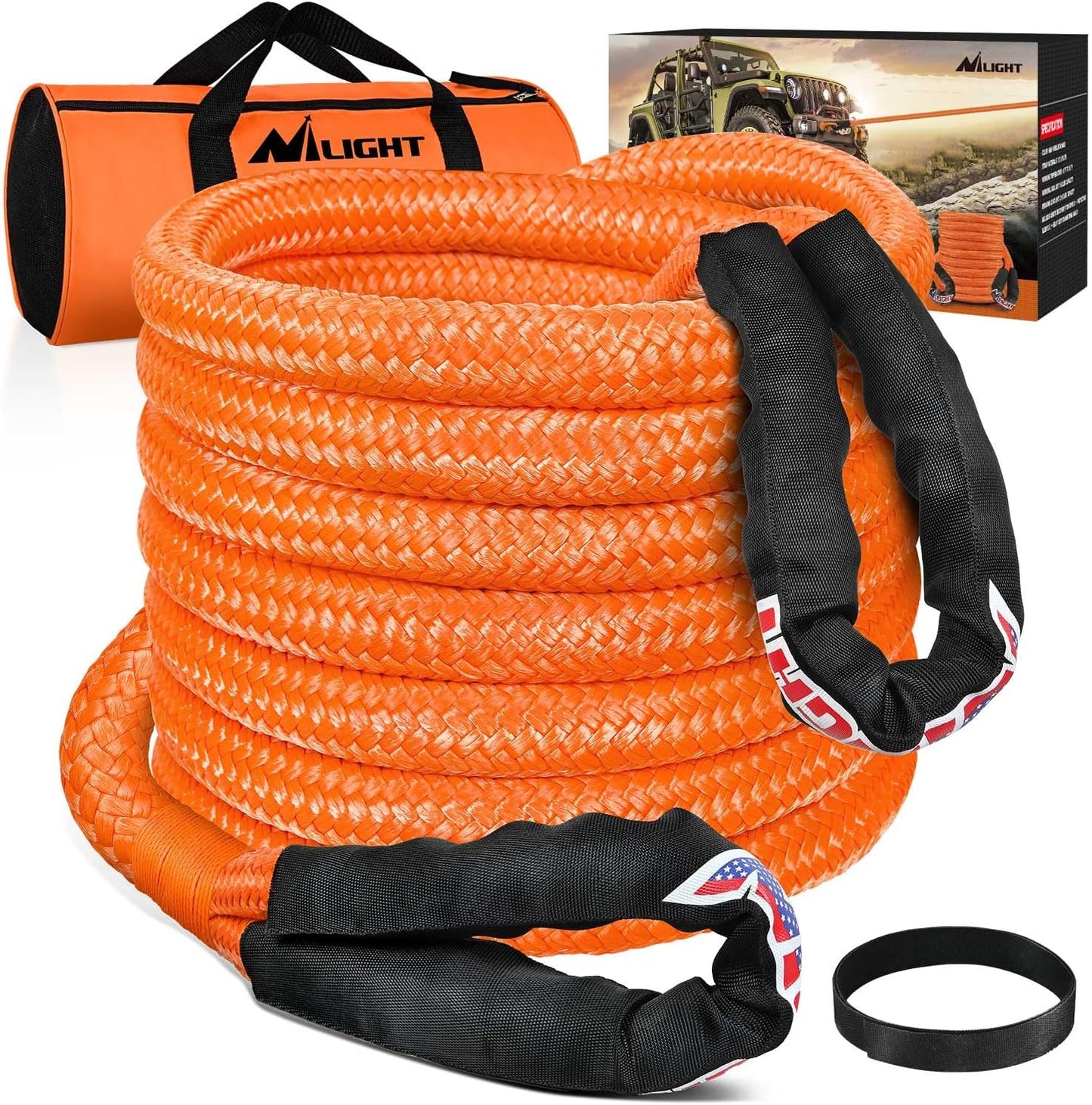 Nilight Kinetic Recovery Rope 33000 LBS 1" x 30ft Snatch Strap Heavy Duty Offroad Towing Starp Kit Vehicle Recovery kit for UTV ATV SUV Truck Car Jeep Tractor