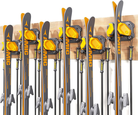 Ski & Snowboard Wall Rack for Garage - Fits Any Ski/board, Damage-Free Storage, Yellow, 6 Pack