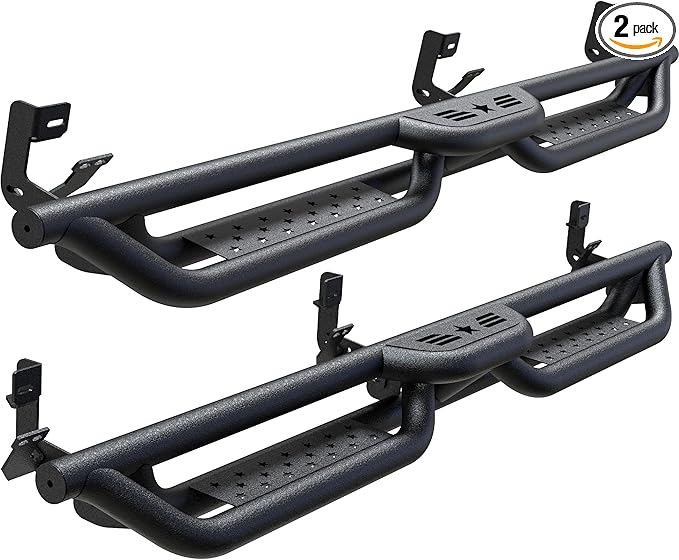 Quad Cab Running Boards Compatible with 2009-2018 Dodge Ram 1500, 2019-2024 Classic 1500, 2010-2024 Ram 2500 3500, 6" 2-Stairs Side Step Rails Coated Black Carbon Steel Nerf Bars