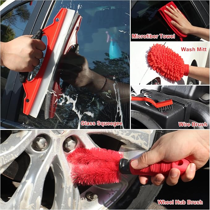 25Pcs Car Detailing Kit, Car Cleaning Kit with Drill Brushes and Interior Tools, Wheel Hub Cleaner, Polishing Pads, Auto Wax Applicator Accessories (25PCS)