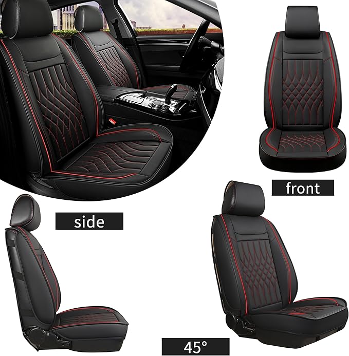 Car Seat Covers 5 Seats Full Set, Waterproof Napa Leather Automotive Seat Protector for Cars SUV Truck Sedan, Universal Anti-Slip Car Seat Cushion Interior Accessories, Black and Red