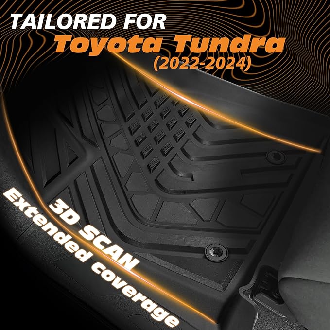 Floor Mats for Toyota Tundra (Only Fit CrewMax Cab 2022-2025), Custom Fit TPE All Weather Front & Rear Row Floor Liner Black