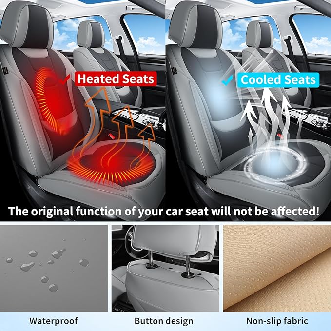 Car Seat Covers for Full Set – Waterproof & Breathable Faux Nappa Leather, 360° Wrap Design, Airbag Compatible, Lumbar Support, Great for Drivers Who Need Driving Comfort,Gray and Black