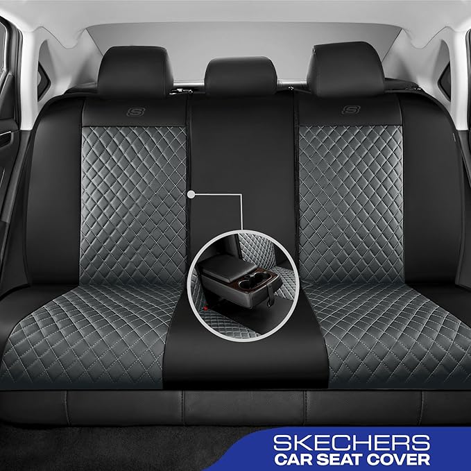 Skechers Car Seat Covers,Piping Luxury Faux Seat Covers,Waterproof Anti Slip Car Seat Protector Full Set,Car Accessories Airbag Universal Fit for Most Cars,Vans,Trucks,SUV,Gray