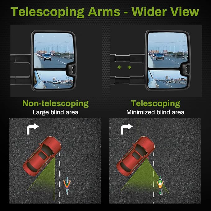 AUTOSAVER88 Towing Mirror Compatible with 2007-2013 Silverado Sierra 1500 2500HD/3500HD/Avalanche/Suburban/Yukon, Power Heated Switchback LED Turn Signal Running Light Manual Telescoping Folding White