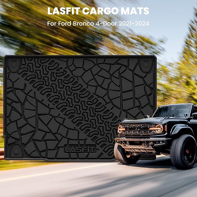 LASFIT Cargo Liner for Ford Bronco 4-Door 2025 2024 2023 2022 2021(Fit for 4-Door Only, Not Fit Sport) All Weather Custom Fit TPE Car Floor Liner, Cargo Area Protector, 1pc Black