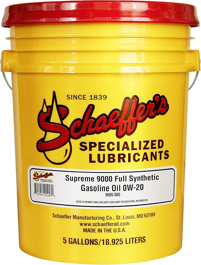 Schaeffer Manufacturing Co. 9005-005 Supreme 9000 Full Synthetic Gasoline Engine Oil, 0W-20, 5-Gal Pail
