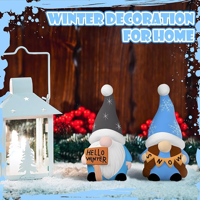 Seenelling 2 Pack Winter Gnomes Ready to Paint Your Own Gnome Statues 4'' DIY Winter Unpainted Ceramics Figurines Kit Blank Paintable Ceramics for Art Crafts Winter Christmas Decor