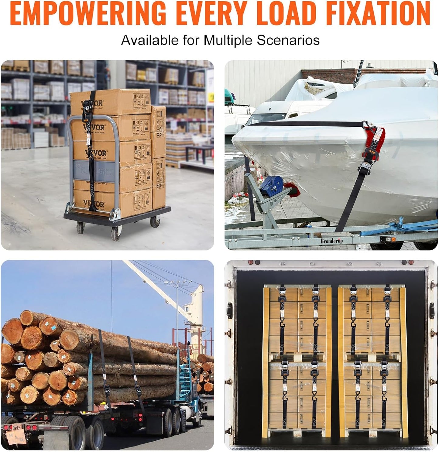 VEVOR Ratchet Tie Down Straps (4PK), 5208lbs Break Strength, 1.6" x 8' Heavy Duty Ratchet Tie Down Strap Set with Padded Handles, Coated S Hook, Soft Loop for Moving Appliances Motorcycle ATV Truck