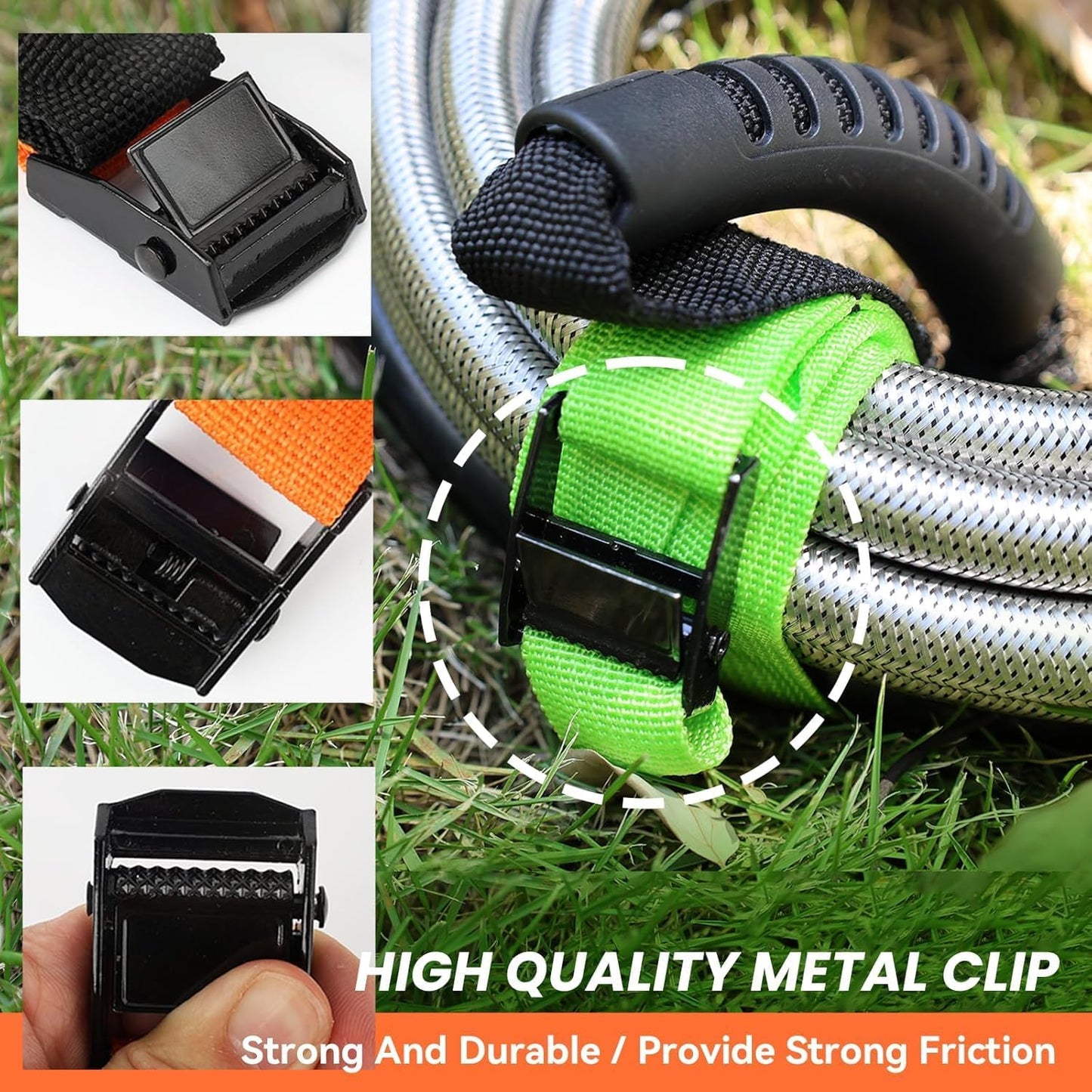 Heavy Duty Storage Straps with Handle and Easy Adjustable Steel Black Lock Slider Buckles,Extension Cord Strap for Cords Pool Hoses Ropes and Garden Hose (2 Pack)