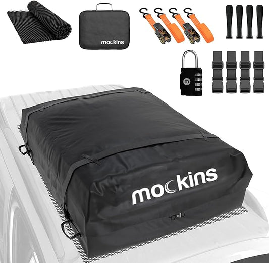 Mockins 16 Cu.Ft. Car Rooftop Cargo Carrier Bag | 45"x34"x18" Roof Bag for Car Without Rack | Car Topper Luggage Carrier Waterproof Cargo Bag for Top of Car | Vehicle Soft Shell Carriers & Accessories