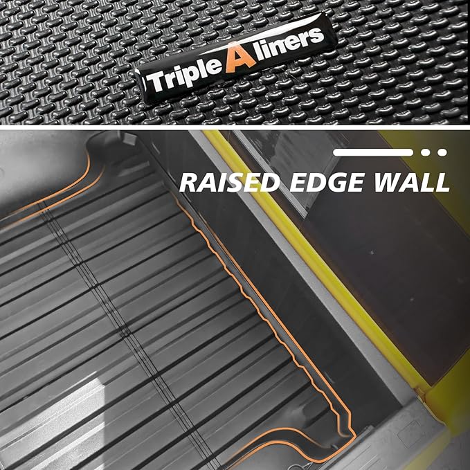 TripleAliners Truck Bed Mat & Floor Mats Front Rear Full Set Compatible with 2019-2025 RAM 1500 Accessories All Weather TPE Liners Carpets Mat Custom Fit (Truck Bed Mat+Floor Mats)