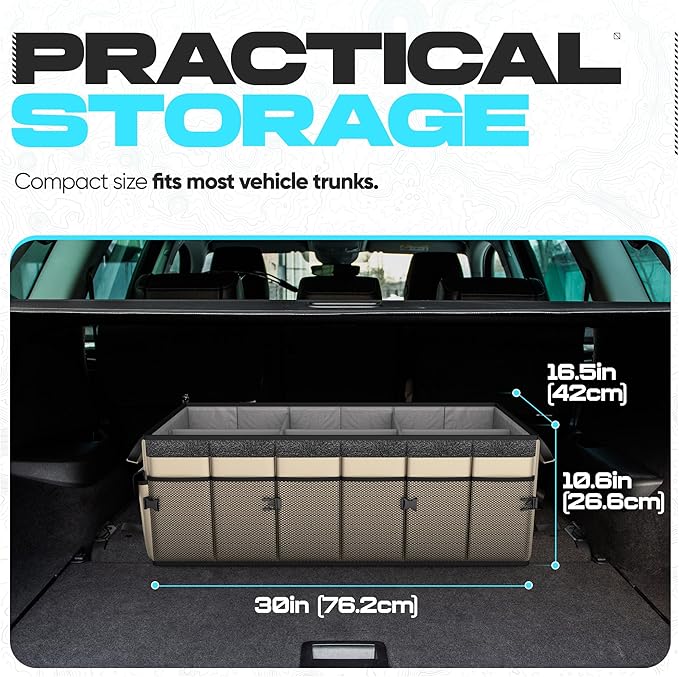 FORTEM Car Trunk Organizer with Cooler, Collapsible Multi Compartment SUV Organizer, Foldable Storage for Car Accessories for Women Men, 600D Oxford, Non Slip Bottom, Securing Straps Soft Cover (105L)