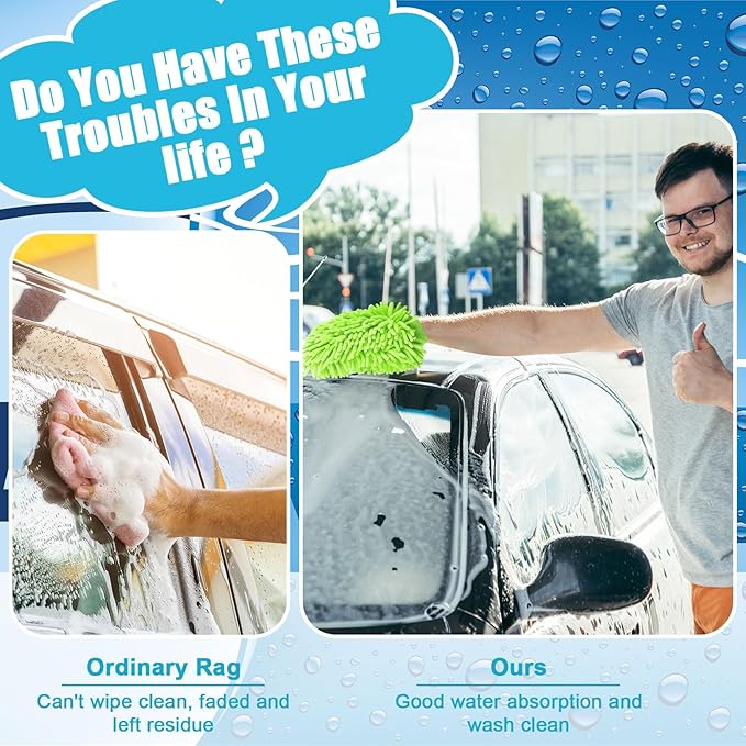 Toulite 16 Pcs Car Wash Mitt Chenille Microfiber Wash Mitt Double Sided Glove Cleaning Drying Mitts(7.48 x 10.24 Inch,Royal Blue, Green)
