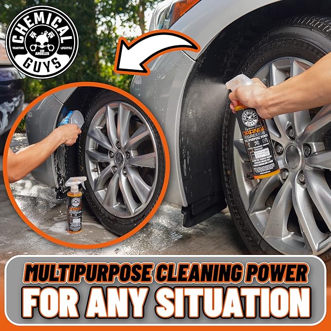 Chemical Guys Signature Series Orange Degreaser - Heavy Duty All Purpose Cleaner for Engines, Tires, Undercarriages, Tools and More - Professional Strength, Breaks Down Grease, Oil and Grime, 16 oz
