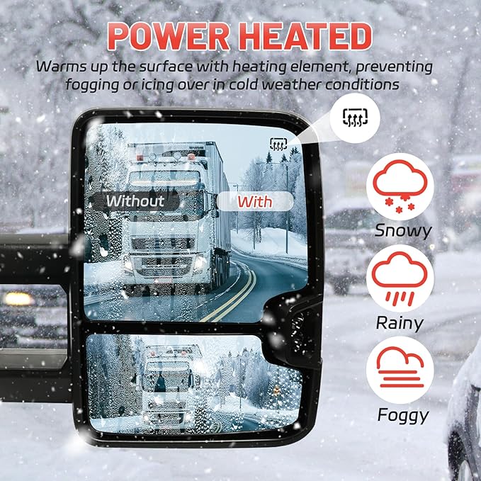 Towing Mirrors Compatible with 2014-2018 Chevy Silverado GMC Sierra 1500, 2014-2018 Silverado Sierra 2500 HD 3500 HD Chrome Power Heated Amber Turn Signal Light Manual Folding Pair Set