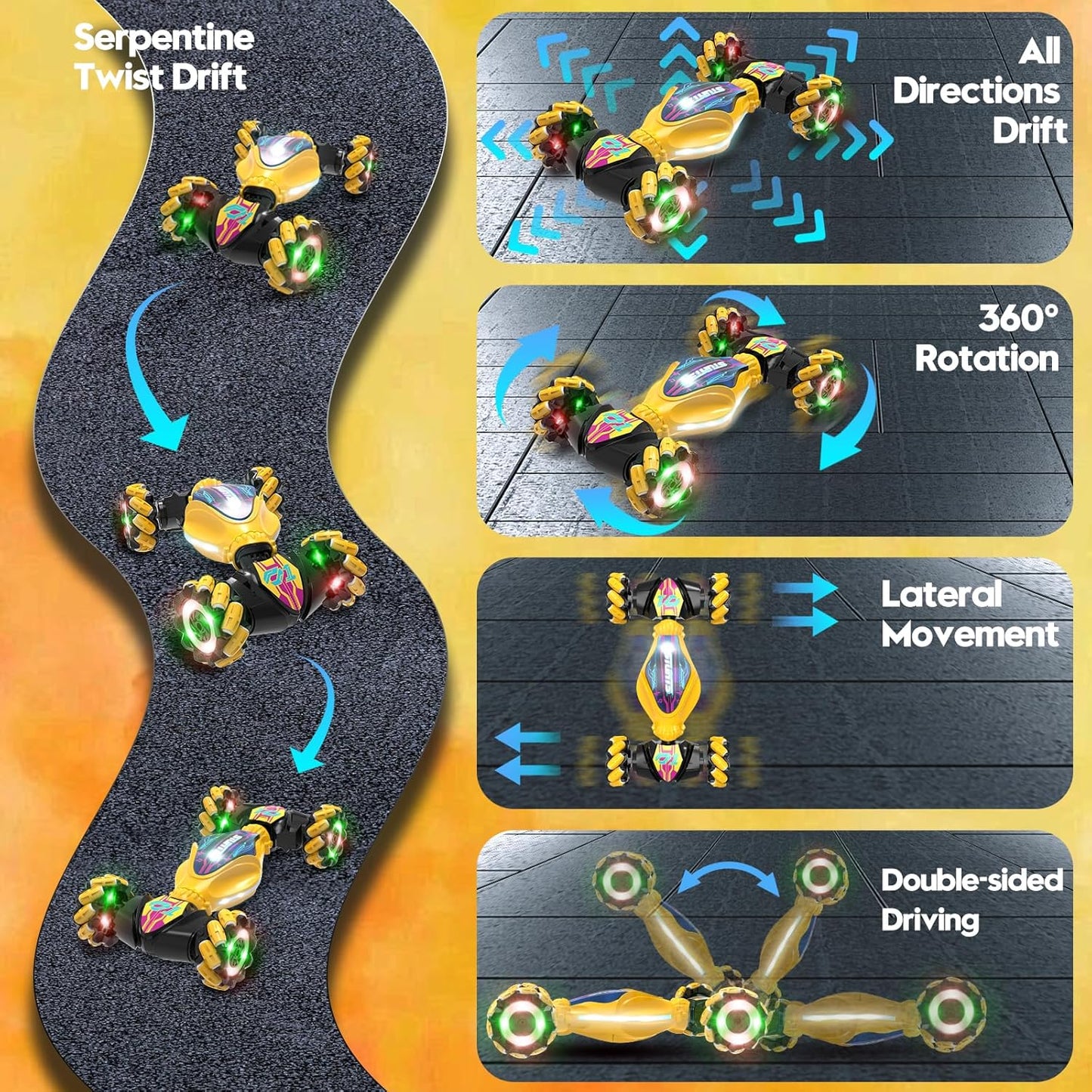 Gesture RC Car - Gesture Sensing RC Stunt Car Toys for Boys Girls Aged 6-12, 2.4GHz 4WD Hand-Controlled Remote Control Twist Car with Lights Music - Best Birthday Gifts for Kids