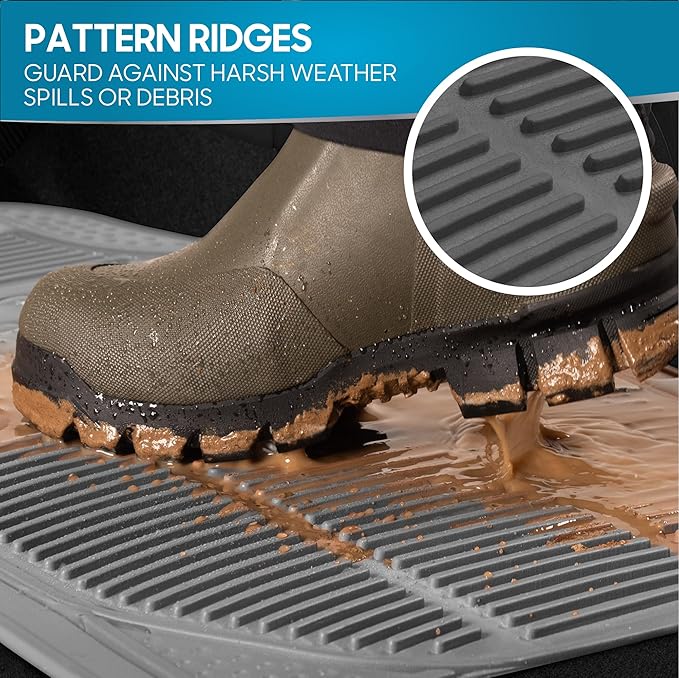 BDK Original ProLiner 3 Piece Heavy Duty Front & Rear Rubber Floor Mats for Car SUV Van & Truck, Gray - All Weather Floor Protection with Universal Fit Design