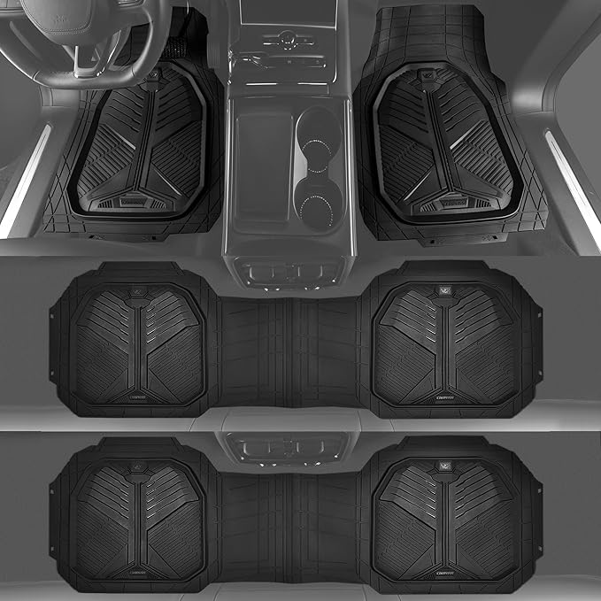 CAR PASS Heavy Duty Rubber Car Mats, Deep-Dish All Weather 3 Row Car Floor Mats for 7 Seater 8 Seats 2nd & 3rd Row, Waterproof Anti-Slip Universal Trim-to-Fit for SUV, MPV, 7 Passengers Vehicle