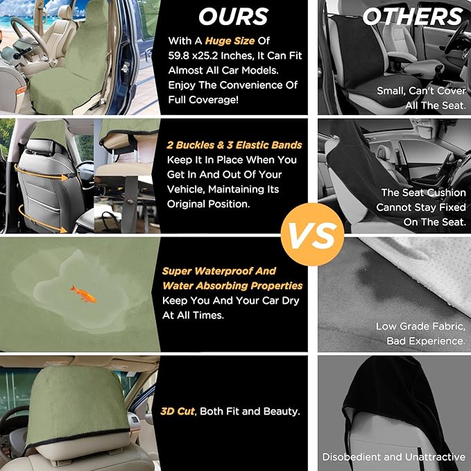 Waterproof Seat Cover Towel, Premium Sweat Carseat Protector, Perfect for Universal Anti-Slip Car Truck SUV Seat, Great for Surfing Yoga Gym Workout, Green
