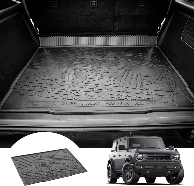 3W Cargo Liner Custom Fit for 2021-2025 Ford Bronco 4 Door, All Weather TPE Heavy Duty Truck Car Mat Accessories Fit for Bronco Trunk Mat, Black (Not for Bronco Sport)
