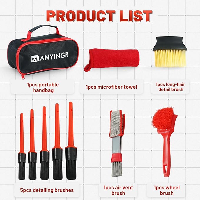10Pcs Interior Detailing Brush Set, Car Vent & Dashboard Cleaner Kit with Microfiber Towel, Storage Bag (10PCS)