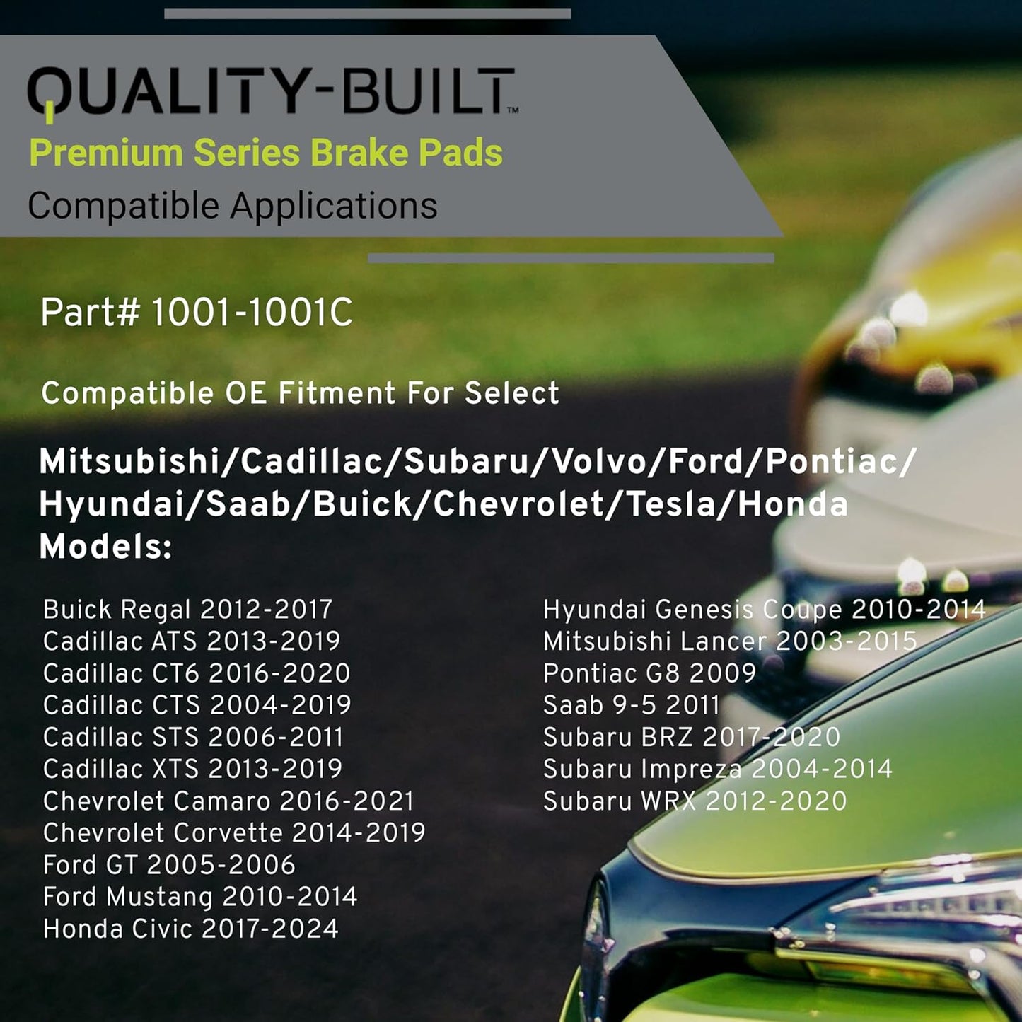 Premium Ceramic Front Brake Pads (1001-1001C) Compatible with 2003-2024 Cadillac/Chevrolet/Ford/Honda/Mitsubishi/Subaru/Toyota (ATS/BRZ/Camaro/Civic/Corvette/CT6/CTS/Mustang/WRX & More)