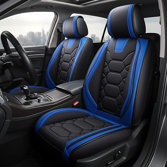 OASIS AUTO Car Seat Covers Front Seats, Waterproof Faux Leather Seat Covers for Cars Universal Fit for SUV, Truck, Sedan, Black Premium Car Seat Protector with Cushions