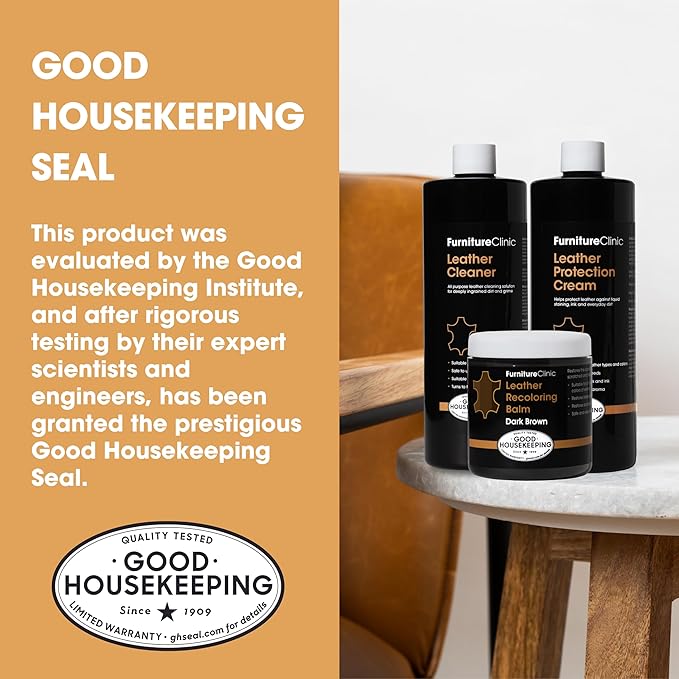 Furniture Clinic Leather Complete Restoration Kit | with Leather Recoloring Balm, Cleaner, 2-in-1 Protection Cream & Conditioner, Sponge, and Cloth | Repair Kit for Furniture (Medium Brown)