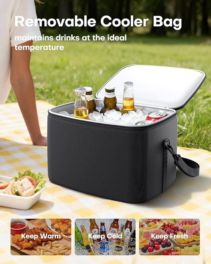 HOTOR Trunk Organizer - 3-Compartment Car Organizer and Storage with Cooler Bag, Foldable Car Storage Organizer for SUV with Handles & Strap for Shopping, Picnic, 37.0" x 14.6" x 12.0", Black