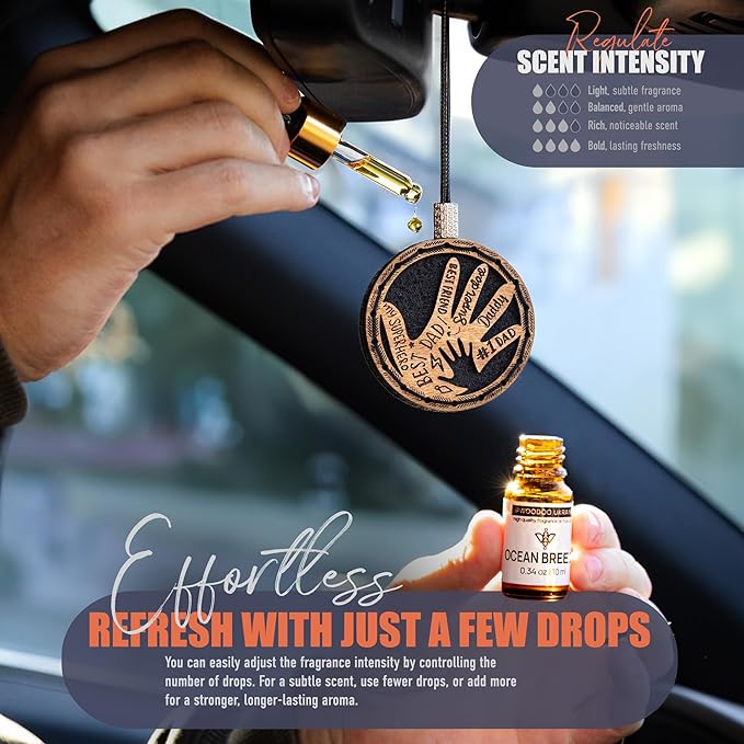 Wood Car Air Freshener — Handcrafted Air Freshener — Father’s Hands Fragrance Oil Diffuser in Wooden Gift Box — Christmas Gift for Car with Ocean Breeze Scent Fragrance Oil - 10 ml