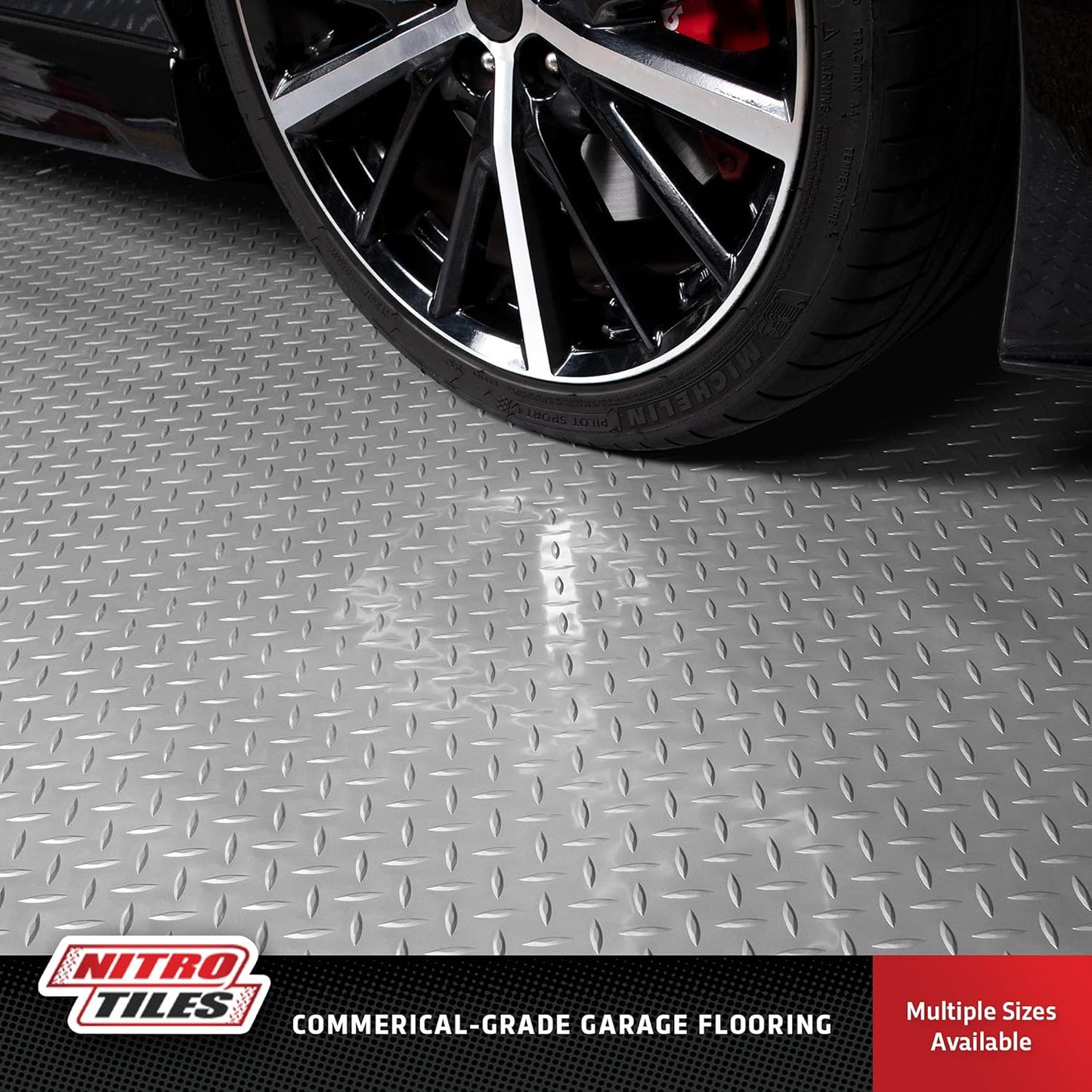 IncStores 2.5mm Thick Commercial-Grade Nitro Roll Garage Floor Mat | Flexible Vinyl Floor Mat for a Stronger and Safer Garage, Workshop, or Trailer | Diamond-Plate, Stainless Steel, 7.5' x 140'