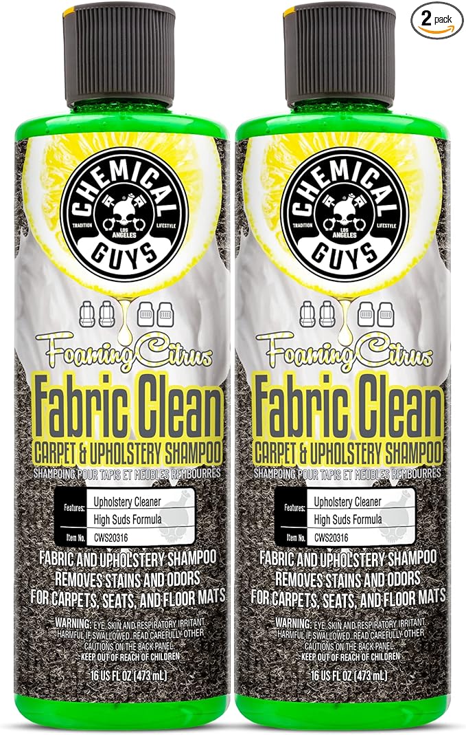 Chemical Guys CWS2031602 Foaming Citrus Fabric Clean Carpet & Upholstery Shampoo & Odor Eliminator (Car Carpets, Seats & Floor Mats), Safe for Cars, Home, Office, & More , 16 fl oz, 2 Pack