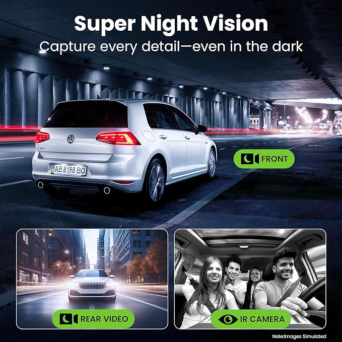 GEARit 3-Channel Dash Cam - 4K Front and Rear Dash Camera for Cars - Front, Inside, Rear Recording - 24/7 Coverage - Triple Dashcam with Night Vision and Loop Recording - Ideal Car Camera System