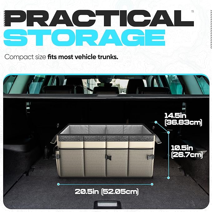 FORTEM Car Trunk Organizer, Collapsible Multi Compartment SUV Organizer, Foldable Storage for Car Accessories for Women Men, 600D Oxford, Non Slip Bottom, Securing Straps, Soft Cover (50L)