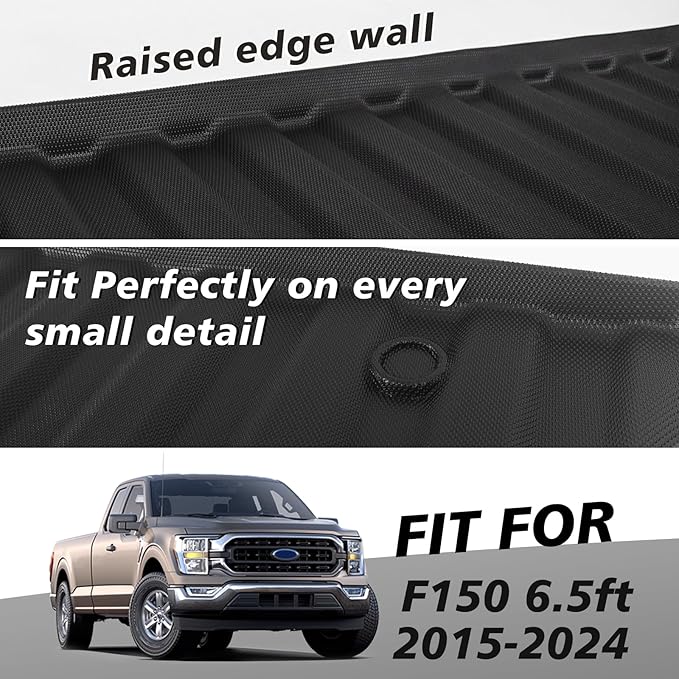 TripleAliners Truck Bed Mat Compatible with 2015-2024 2025 Ford F150 Accessories (6.5ft, 78.9in) Vehicle Perfectly Flush All Weather Protection TPE Heavy Duty Pickup Car Bed Cargo Mat