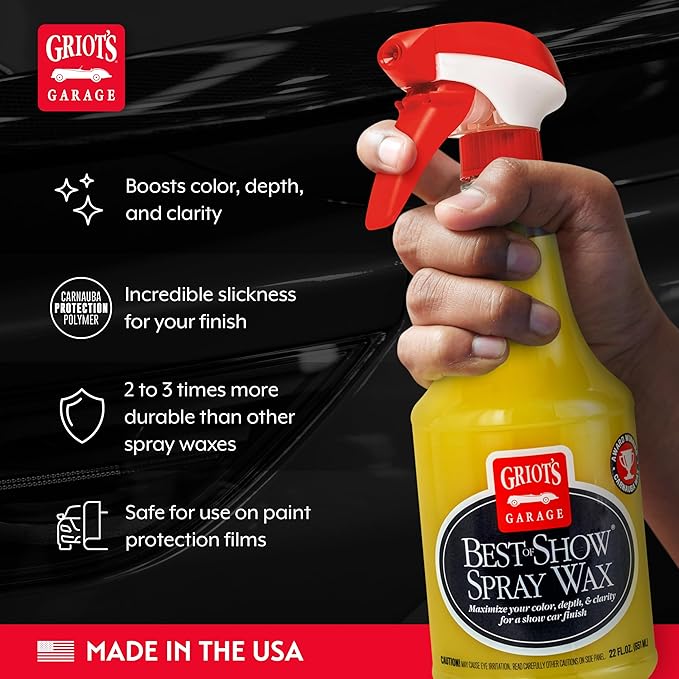 Griot's Garage Best of Show Spray Wax for Car Detailing, Works on Paint Protection Films and Ceramic Coatings, Provides Long-Lasting Coverage Between Uses, 10968, 22oz