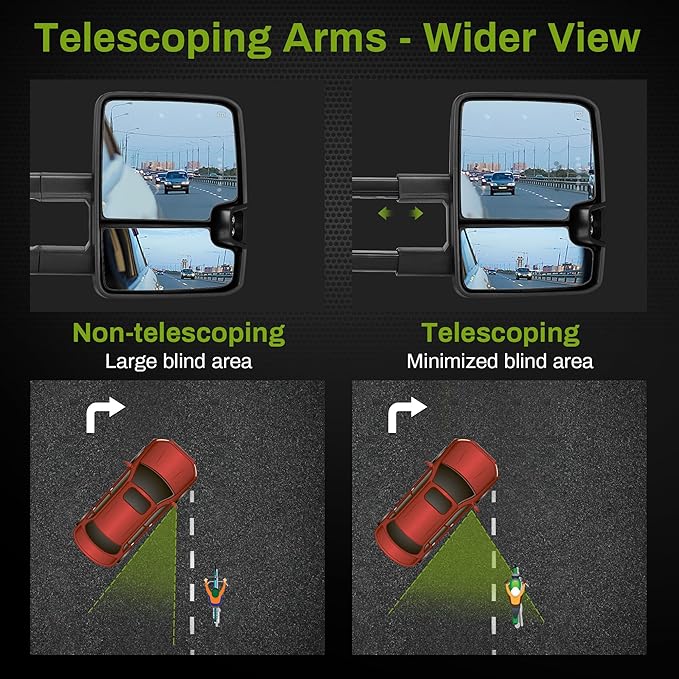 AUTOSAVER88 Towing Mirrors Compatible with 2014-2018 Silverado Sierra 1500 2500HD 3500HD Power Heated Smoke LED Turn Signal Manual Telescoping Folding Clearance Light Reverse Light Black Housing