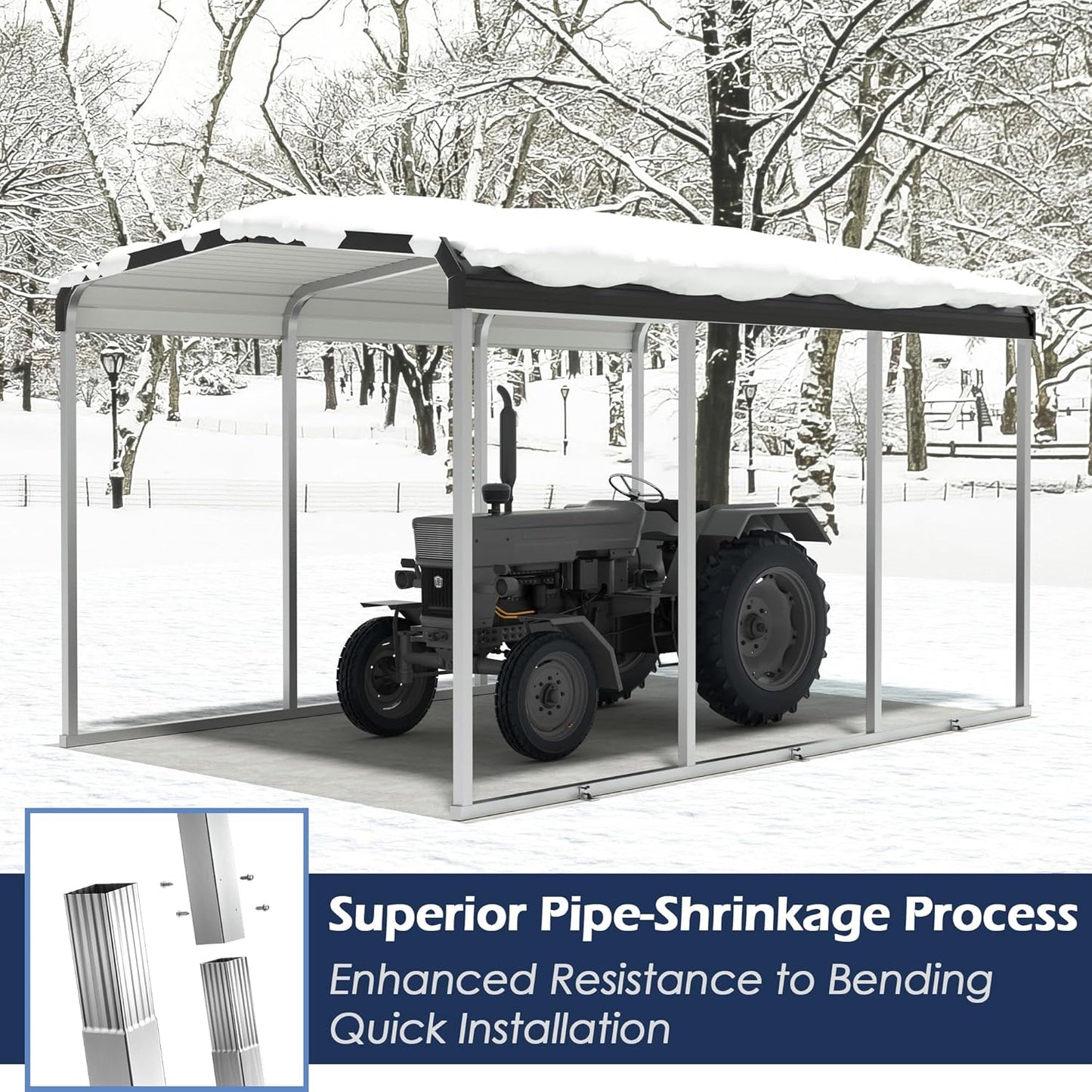 Xilingol Metal Carport, Heavy Duty Carport Canopy with Galvanized Steel Frame and Roof, Outdoor Storage Shed, Car Tent Garage Shelter for Pickup, Truck, Boat and Tractor, Grey (10x15 FT)